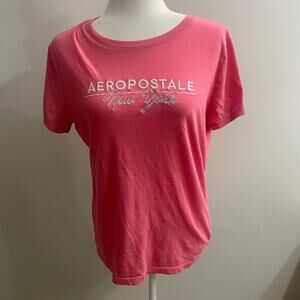 Aeropostale New York Y2K Embroidered Spellout Graphic T-Shirt Pink Sz M  Stretch